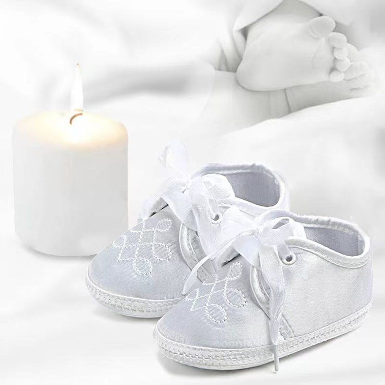 Picture of B92CR BEIGE SATIN BABY UNISEX CHRISTENING / BAPTISM SHOES